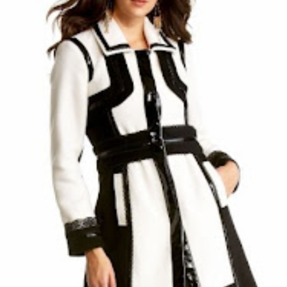 Black and White Leather Jacket with Geometric Design